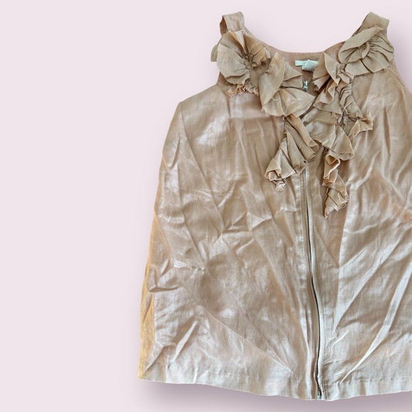 Women’s J.Crew Silk Cotton Blend Ruffle Zip Collar Light Salmon Tank Top Size 8 - Picture 3 of 11